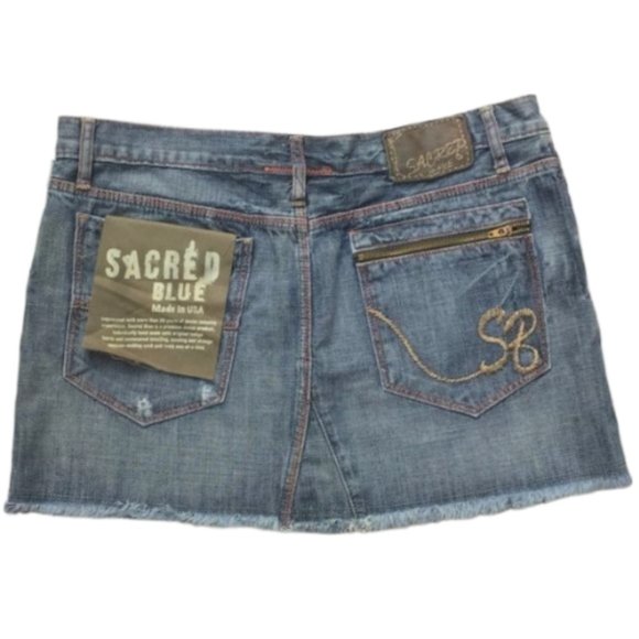 NWT Sacred Blue Denim Mini Skirt 31 - Picture 1 of 8